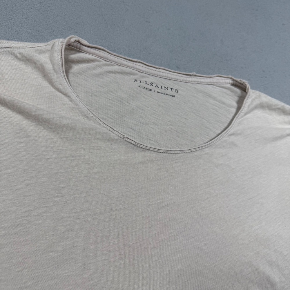 AllSaints Mens Beige Cotton Slub Raw Edge Short Sleeve T-Shirt XL